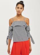 Oasap Plaid Off Shoulder 3/4 Sleeve Ruffle Blouse