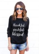 Oasap Casual Letter Printed Loose Fit Pullover Sweatshirt