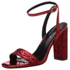 Oasap Open Toe Sequins Ankle Strap Chunky Heels Sandals