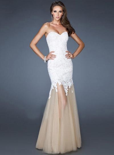 Oasap Strapless Lace Maxi Wedding Mermaid Dress