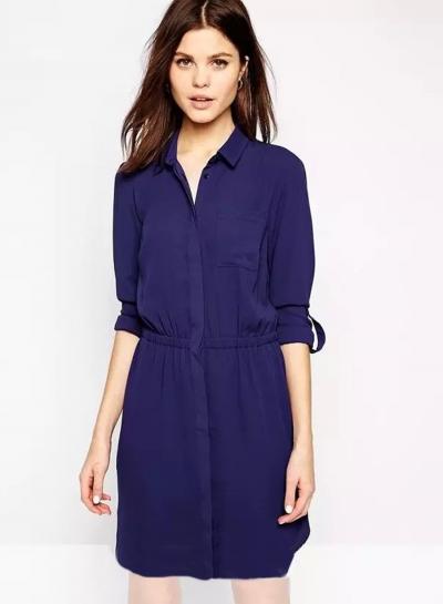 Oasap Fashion Long Sleeve Elastic Waist Shirt Dress