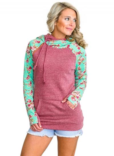 Oasap Floral Printed Drawstring Long Sleeve Hoodie