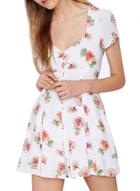 Oasap Women's Sweet Floral Print V Neck Skater Dress