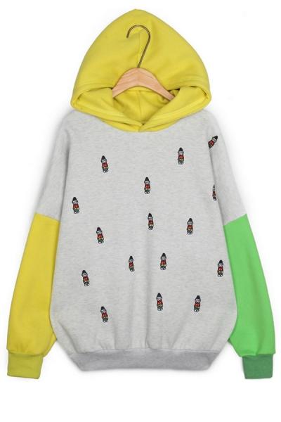 Oasap Color Block Embroidered Fleece Hoodie
