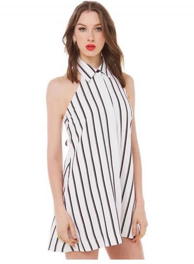 Oasap Striped Halter Off Shoulder Backless Mini Dress