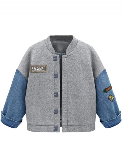 Oasap Plus Size Color Block Band Collar Bomber Jacket