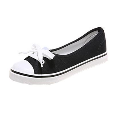 Oasap Preppy Style Round Toe Slip-on Flat Canvas Shoes