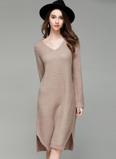 Oasap Knitted V Neck Solid Loose Long Sweater