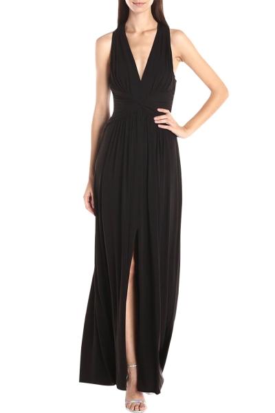 Oasap Women Black Deep V Sleeveless Cut-out Back Slit Maxi Dress