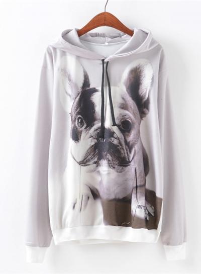 Oasap Dog Printed Kangaroo Pocket Pullover Hoodie