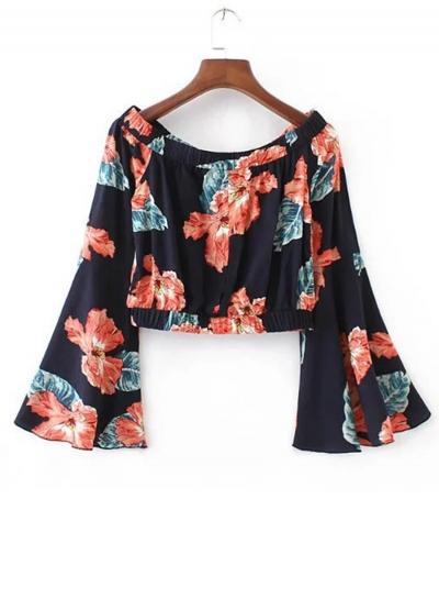 Oasap Off Shoulder Floral Printed Cropped Blouse
