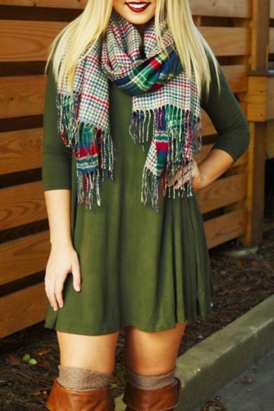 Oasap Army Green Lace-up Back Trapeze Dress