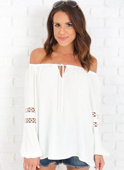 Oasap Off Shoulder Long Sleeve Hollow Out Blouse