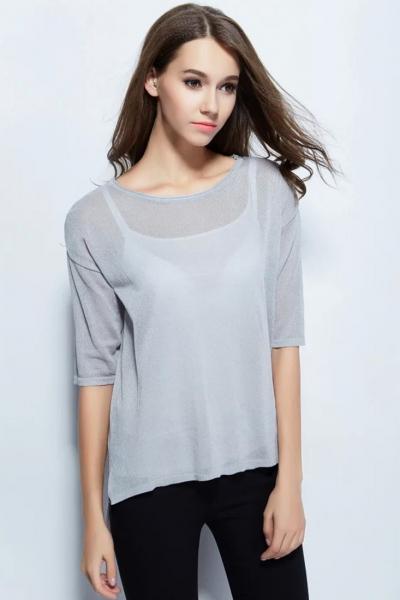 Oasap Elegant Solid Half Sleeve High Low Pullover