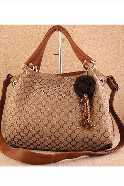 Oasap Shiny Zipped Handbag With Downy Pendant