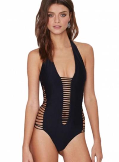 Oasap Strappy Cutout Halter One Piece Swimwear