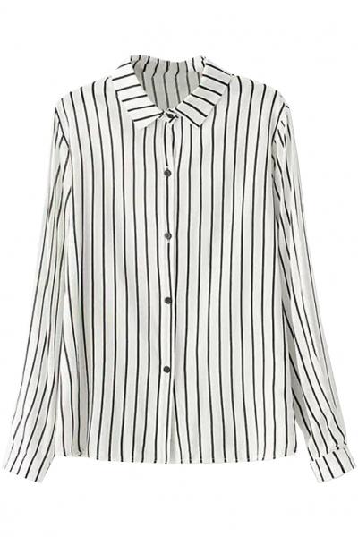 Oasap Contrast Stripe Print Button Down Shirt