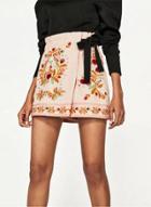 Oasap Floral Embroidery Rivet Detail Skirt