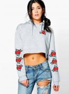 Oasap Fashion Floral Embroidery Cropped Hoodie