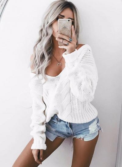 Oasap V Neck Solid Color Knit Pullover Sweater