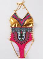 Oasap Halter Tribal Printed One Piece Swimsuit