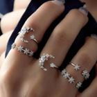 Oasap Fashion Boho Vintage Alloy 5 Piece Moon Flower Pattern Rings