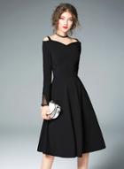 Oasap Off Shoulder Long Sleevel A-line Little Black Dress