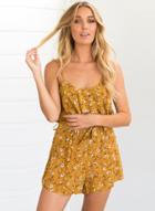 Oasap Spaghetti Strap Floral Printed Tie Waist Romper