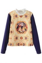 Oasap Ruffled Religious Painting Print Sweatshirt
