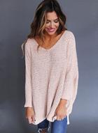 Oasap V Neck Loose Fit Solid Color Pullover Sweater