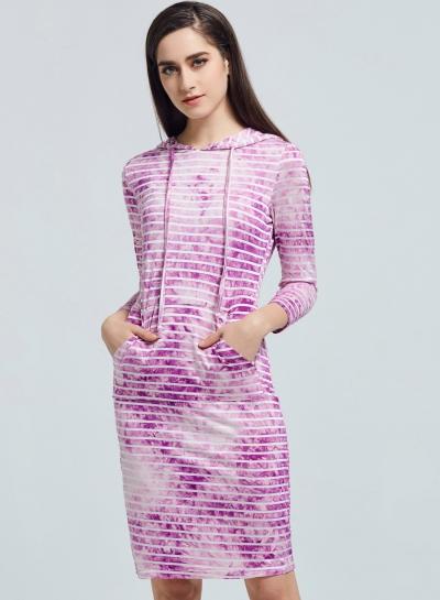 Oasap Hooded Long Sleeve Striped Bodycon Dress