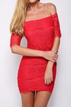 Oasap Red Lace Tunic Off-shoulder Mini Dress