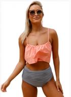 Oasap Spaghetti Strap Color Block Striped Bikini Set