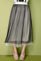 Oasap Pleated Sheer Mesh Overlay Ankle Length Skirt