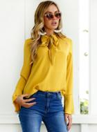 Oasap Fashion Tie Collar Flare Sleeve Pullover Blouse