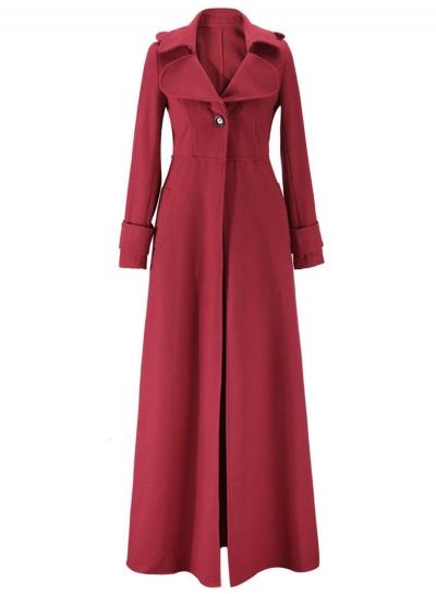 Oasap Fashion Long Sleeve Single Button Maxi Trench Coat