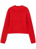 Oasap Women's Solid Color Round Neck Ribbed Knit Sweater