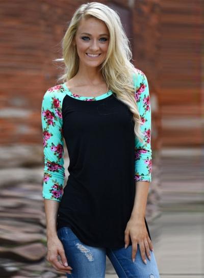 Oasap Fashion Floral Long Sleeve Pullover Tee