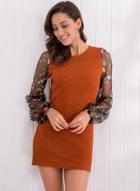 Oasap Fashion Long Sleeve Embroidered Mesh Knit Dress