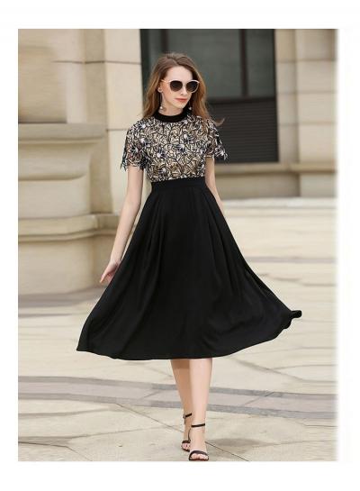 Oasap Lace Embroidery Midi Dress