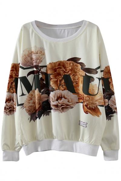 Oasap Charming Floral Printed Long Sleeve Sweatshirt
