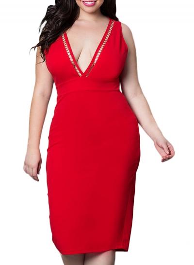 Oasap Women's Hollow Out Deep V Bodycon Midi Dress