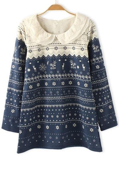 Oasap Snow Lace Collar Sweatshirt