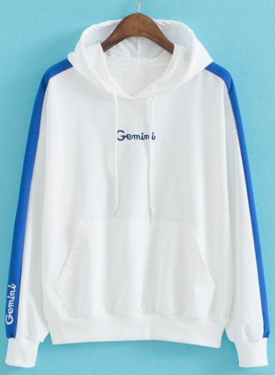 Oasap Fashion Side Stripe Sleeve Letter Embroidered Loose Hoodie