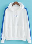 Oasap Fashion Side Stripe Sleeve Letter Embroidered Loose Hoodie