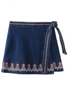 Oasap Women's Embroidery Print Side Tie Waist Denim Skirt