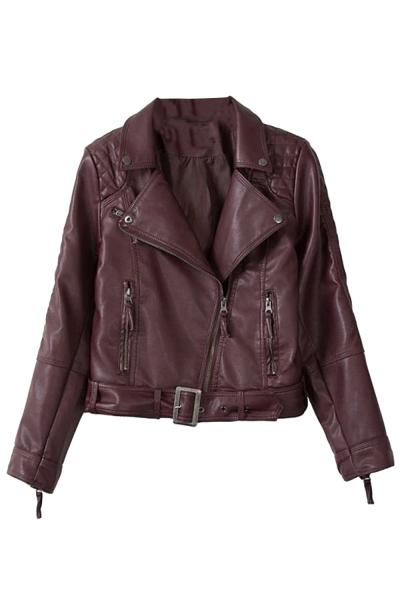 Oasap Women's Turn Down Collar Zipper Pu Jacket