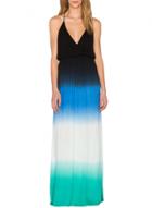 Oasap Women's Spaghetti Strap Deep V Neck Open Back Gradient Ramp Dress