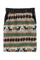 Oasap Vintage Deer Print Striped Skirt