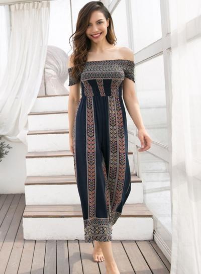 Oasap One Piece Strapless Printed Jumpsuits